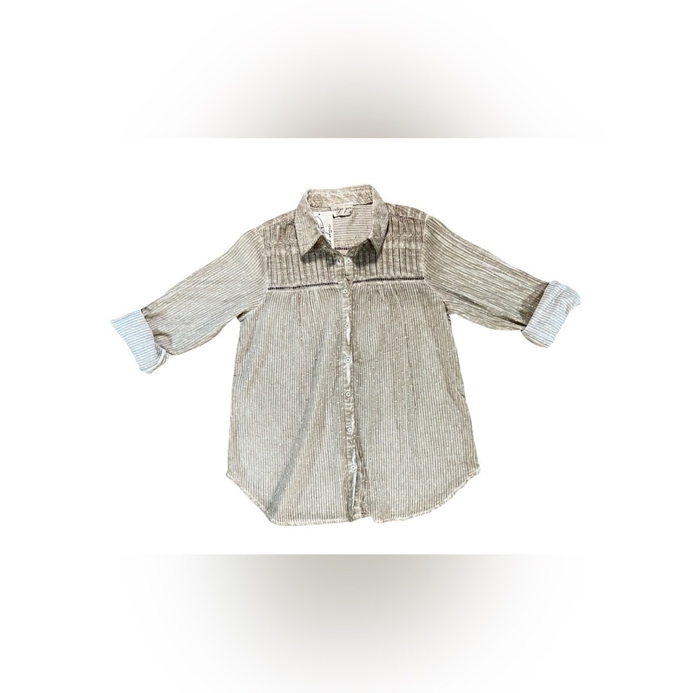Vintage Goa Button Front Collared Blouse NWT Sand Textured Swiss Dot Medium Boho